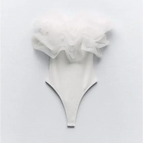 Zara Cream Ribbed Top - Picture 3 of 4